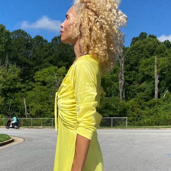 Vintage yellow keyhole jersey maxi disco dress S/M - Picture 7 of 12